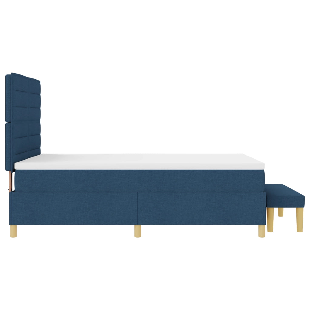 Letto Box Spring con Materasso e Panchina Blu 140x200 cm Tessuto