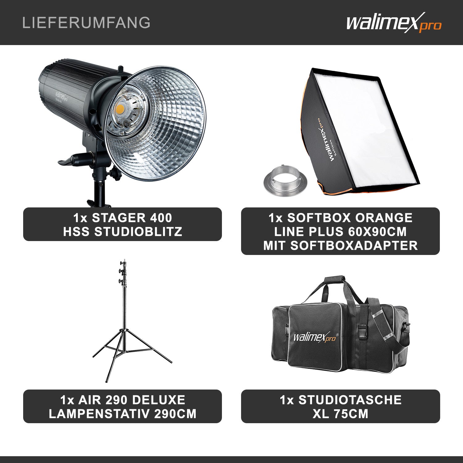 Stager 400 HSS set flash fotografico da studio, luce LED da 400 W per foto e video, con softbox stativo luci e accessori