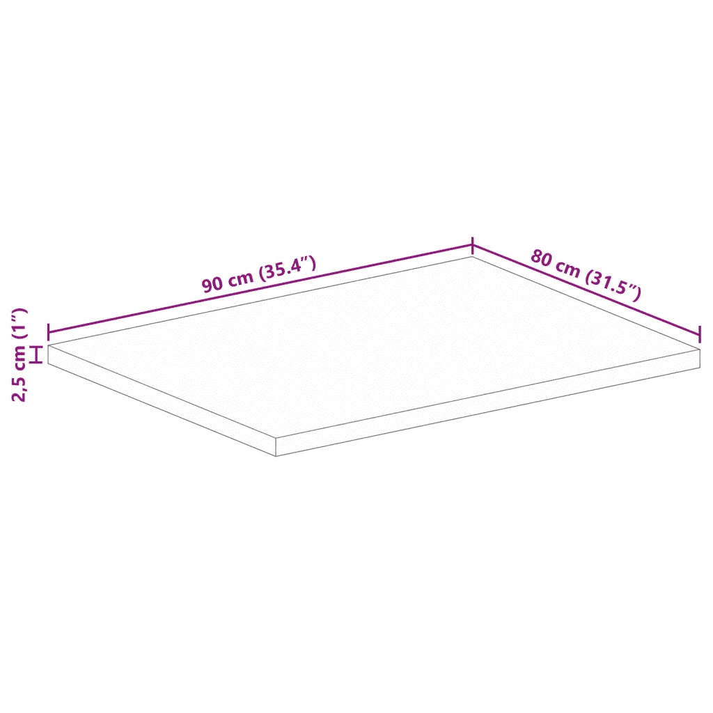 Piano per Tavolo 90x80x2,5 cm Rettangolare Legno Mango Grezzo 371351