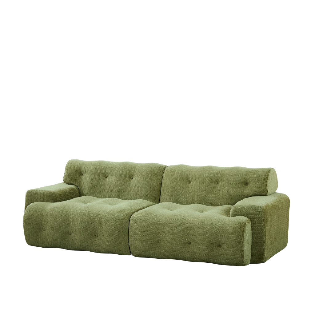 Divano dritto 2 posti modulare con supporto ergonomico e base antiscivolo in ciniglia verde, 224 × 104 × 66 cm