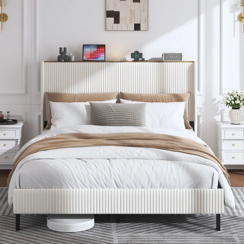 Letto a piattaforma imbottito 160x200 in tessuto; antiscivolo; doghe metalliche; senza boxspring