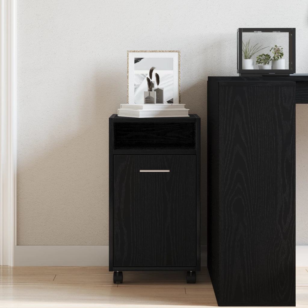 Armadio laterale  con ruote in rovere nero 33x38x60 cm in legno ingegnerizzato