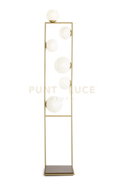 BUBLE LAMPADA DA TERRA 6 SFERE OPALINO STRUTTURA ORO SPAZZOLATO E BRONZO ATTACCO E27