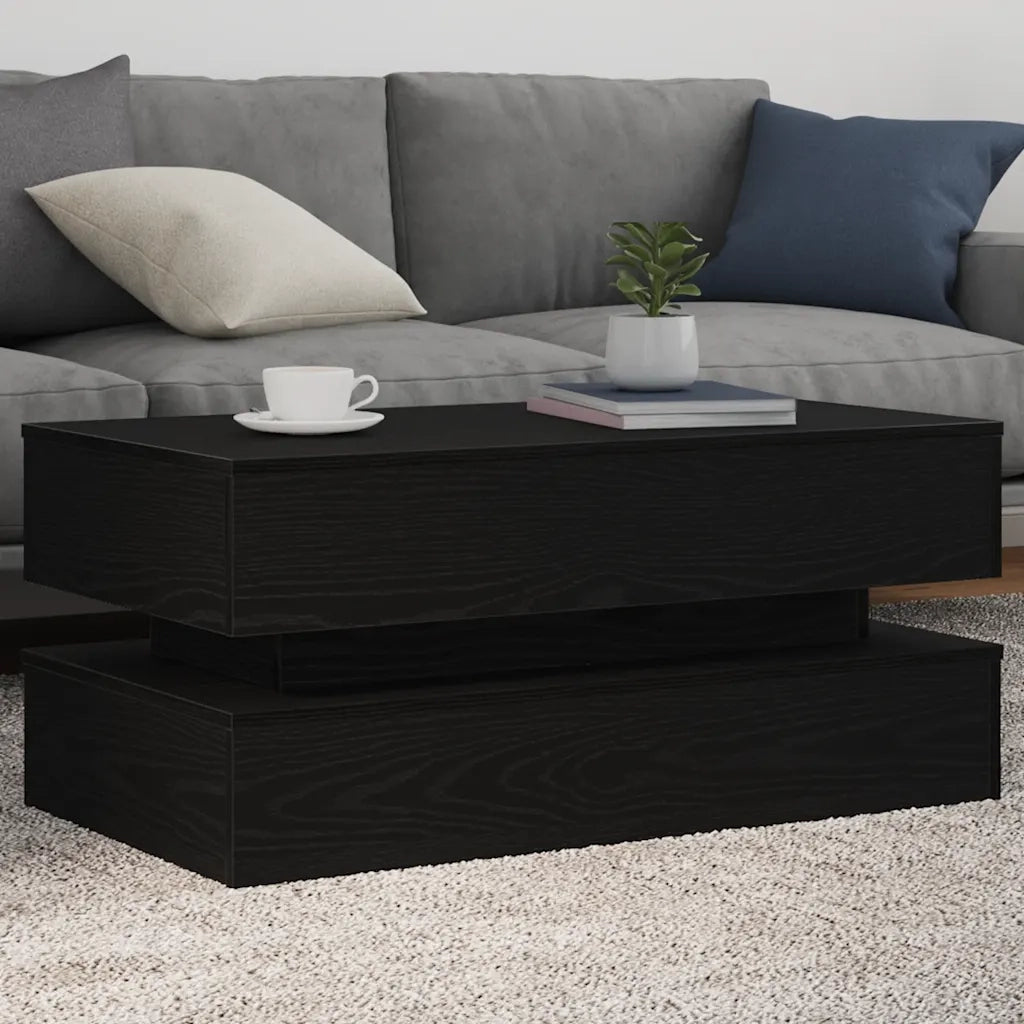 Tavolino da Soggiorno con Luci LED-Tavolino da Salotto-Tavolo Rovere Nero 90x50x40 cm 820606