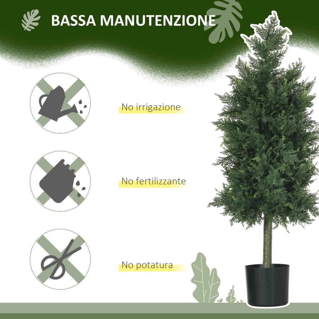 Set 2 Piante Finte in Vaso ¨C zephmum ¨C Verde, Plastica PP, Acciaio, Cemento, PE, 38x12.5x90 cm
