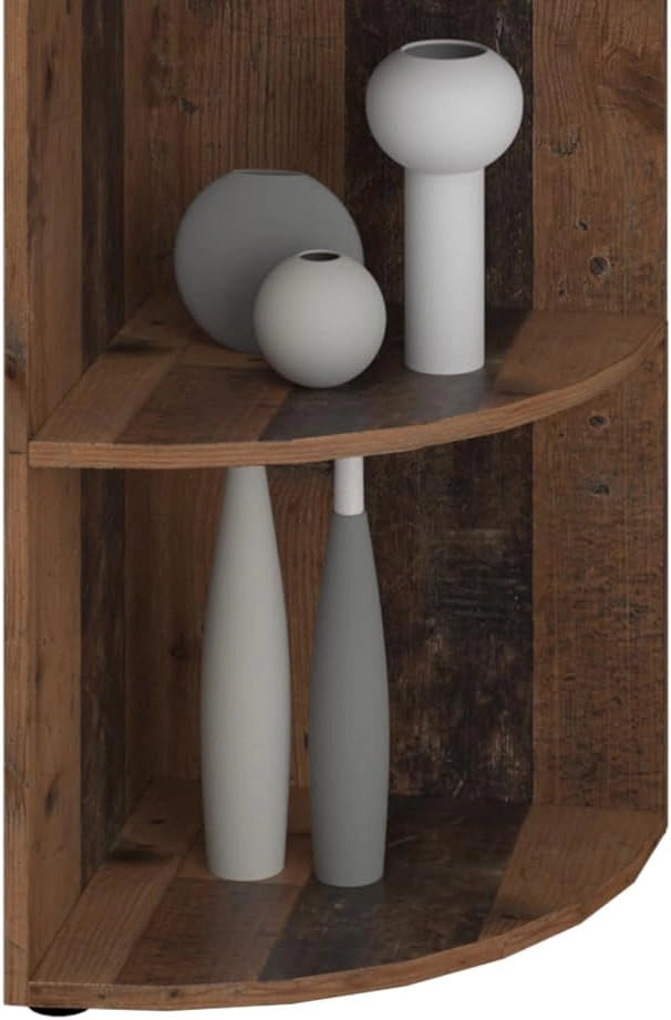 Libreria angolare da terra Ecki, Legno antico, 40 x 180 cm, per montaggio a parete con tre ripiani aperti