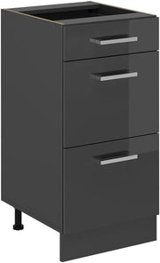 Mobiletto base per cucina R-Line, Antracite lucido, 40 cm con cassetti, senza piano di lavoro, per la libera combinazione all'interno di sistemi cucina modulari