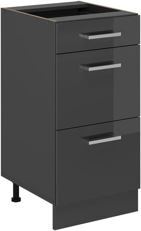 Mobiletto base per cucina R-Line, Antracite lucido, 40 cm con cassetti, senza piano di lavoro, per la libera combinazione all'interno di sistemi cucina modulari