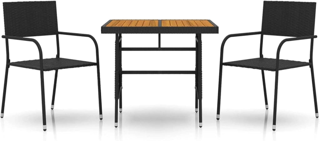 Set da pranzo da giardino 3 pezzi, set da tavolo e sedie da giardino, tavolo e sedie da giardino, set di mobili da giardino, mobili da giardino in rattan sintetico nero