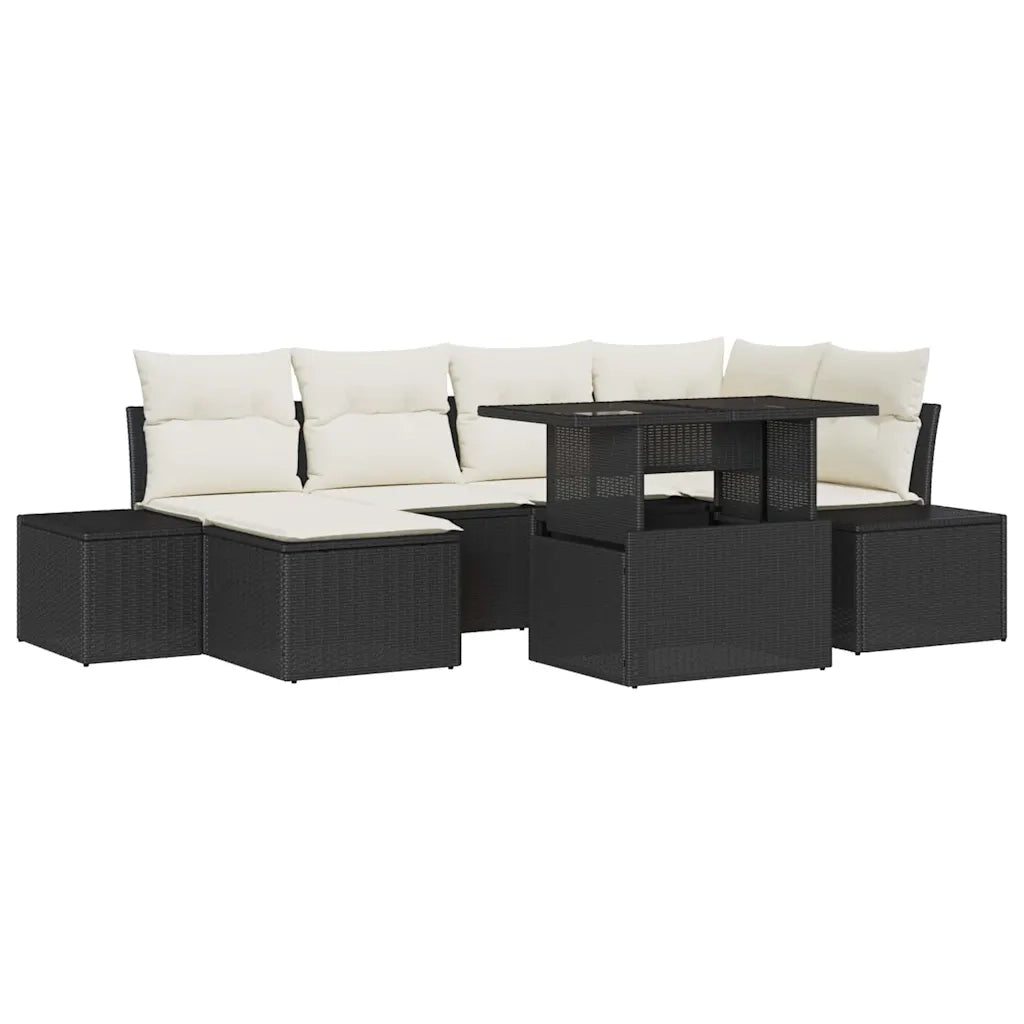 Set Divano da Giardino con cuscino 7 pcs Nero e crema 3349213