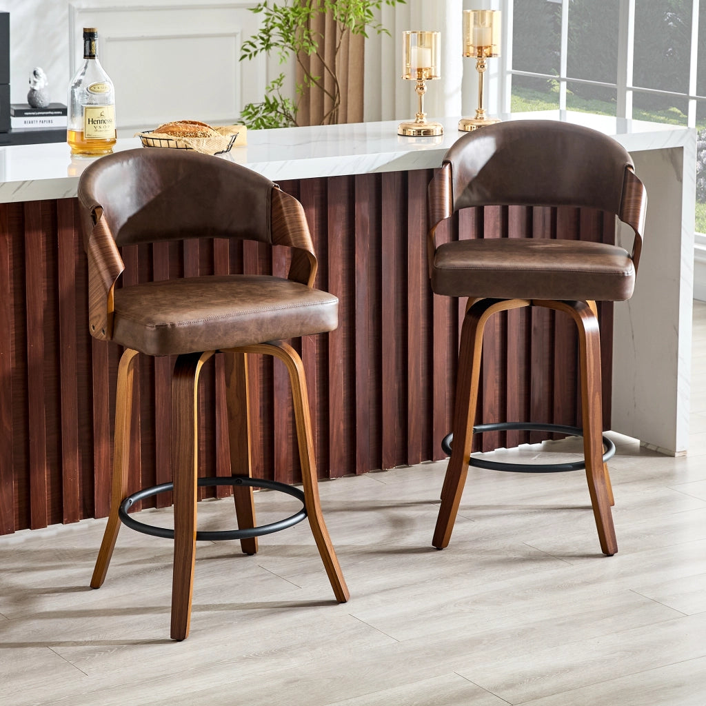 Sgabello da bar con schienale in legno e seduta in pu marrone, set da 2 per isola cucina, 95 cm