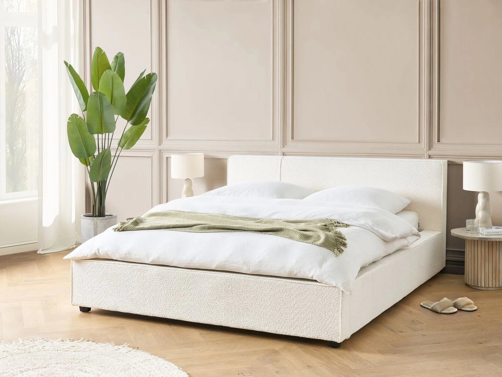 Letto matrimoniale in tessuto bouclé bianco sporco 160 x 200 cm stile moderno