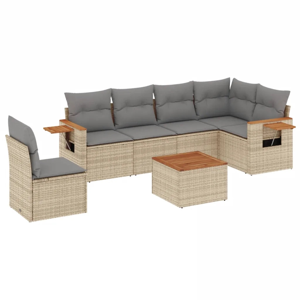 Set Divani da Giardino 7 pz con Cuscini Beige in Polyrattan 3226864