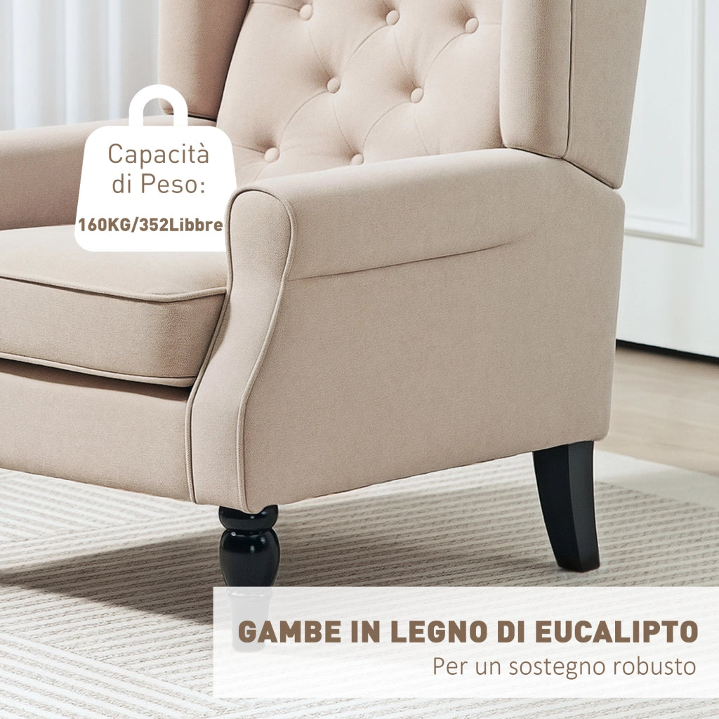 Poltrona Relax Imbottita in Velluto ¨C Minimal ¨C Beige 74x86x102 cm