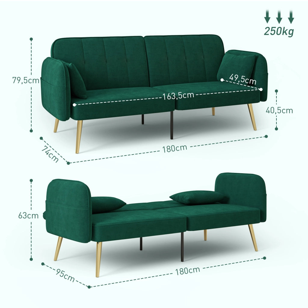 Divano letto 2 posti in tessuto velluto con schienale regolabile ¨C zephmum ¨C verde scuro