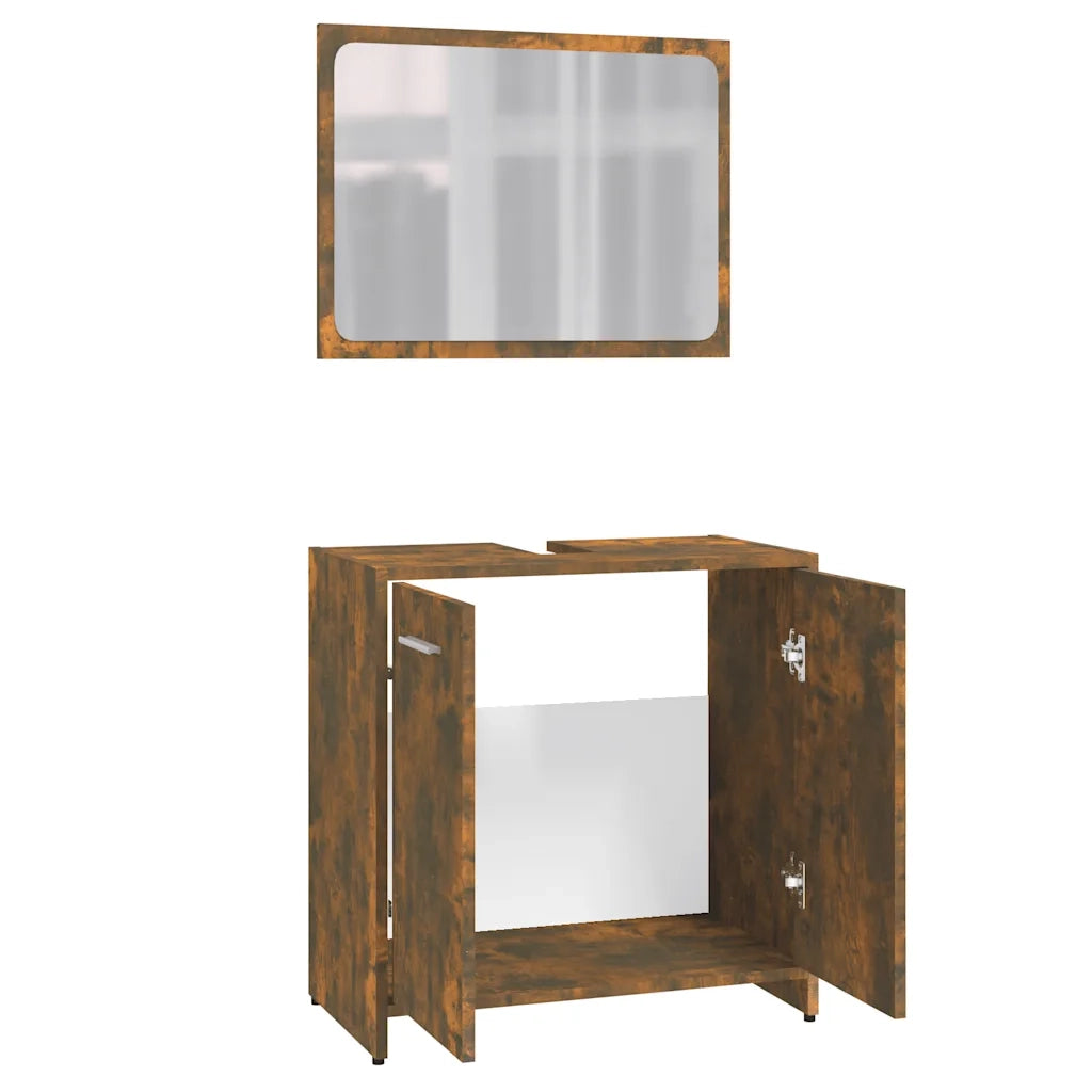 Set di Mobili da Bagno Rovere Fumo in Legno Multistrato cod mxl 31399