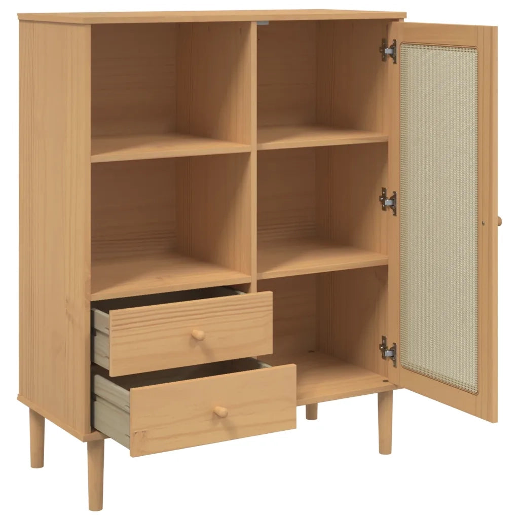 Credenza | Madia | Buffet da pranzo | Armadio da pranzo SENJA Aspetto Rattan Marrone 90x40x112cm Massello Pino