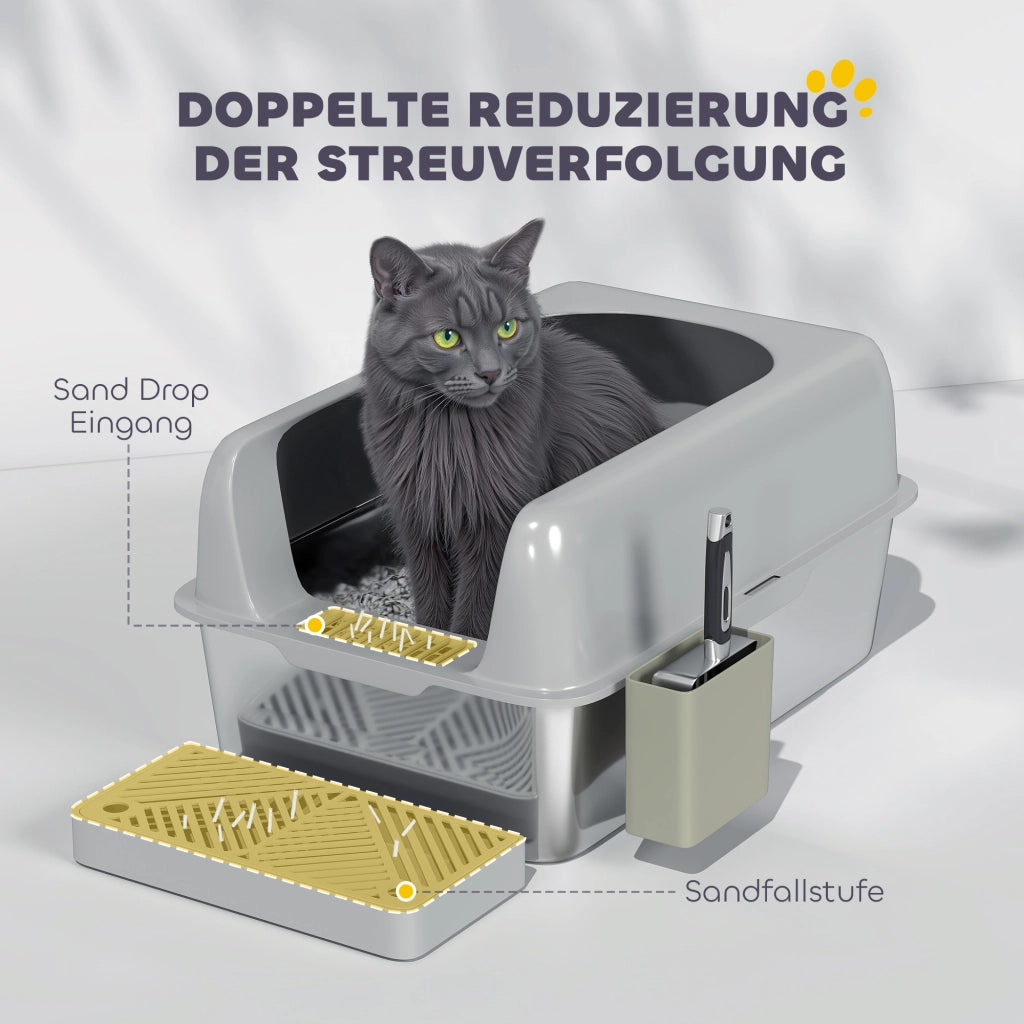 Lettiera per gatti ¨C Xylo ¨C acciaio inox, pareti alte, grigio chiaro