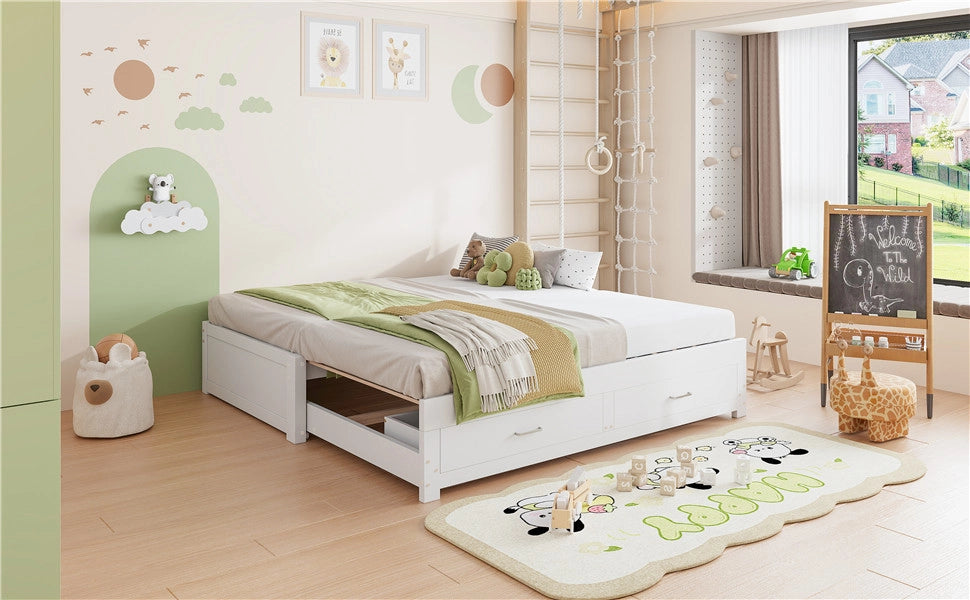 Letto estraibile 90 × 190 cm et 180 × 190 cm con 2 cassetti, senza materasso, in legno, bianco