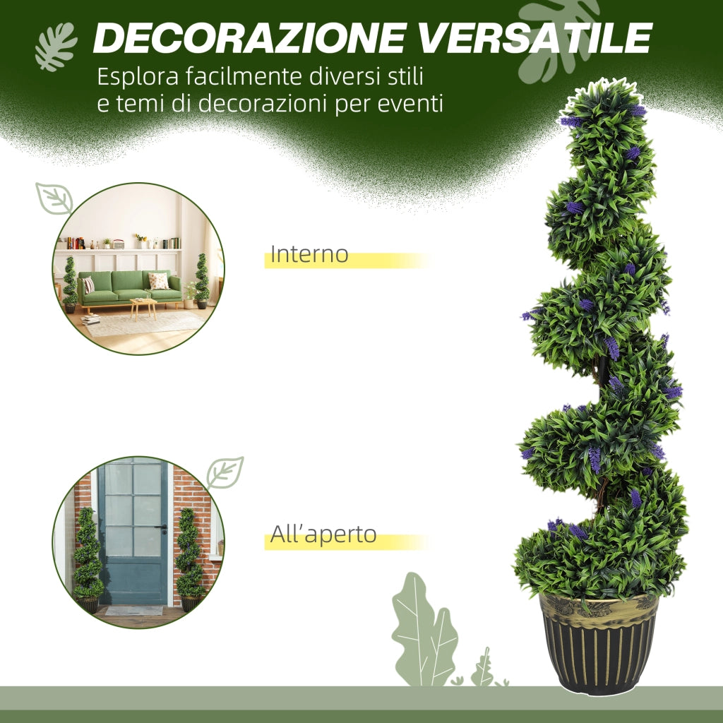 Set 2 Piante Finte Bosso e Lavanda 115cm ¨C zephmum ¨C Verde Blu