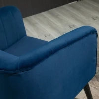 Poltroncina Moderna Sedia Imbottita Stile Nordico, Rivestimento in Velluto e Gambe in Legno, Blu, 70.5x70x76cm