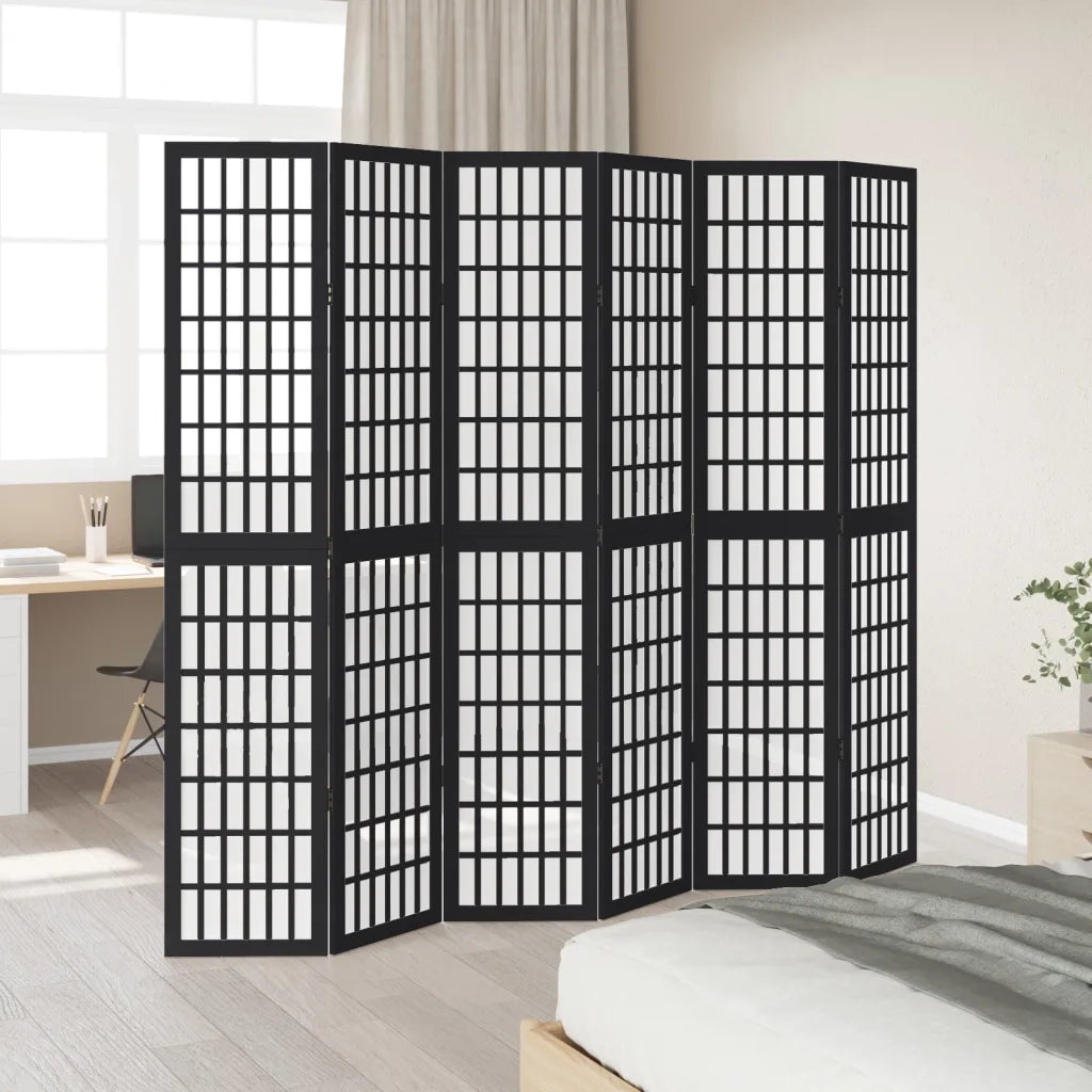 Divisorio Ambienti | Divider per stanze | Paravento 6 Pannelli Nero Legno Massello di Paulownia
