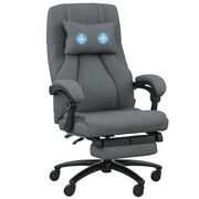 Sedia da ufficio ergonomica con massaggio USB, schienale reclinabile e poggiapiedi in poliestere grigio scuro