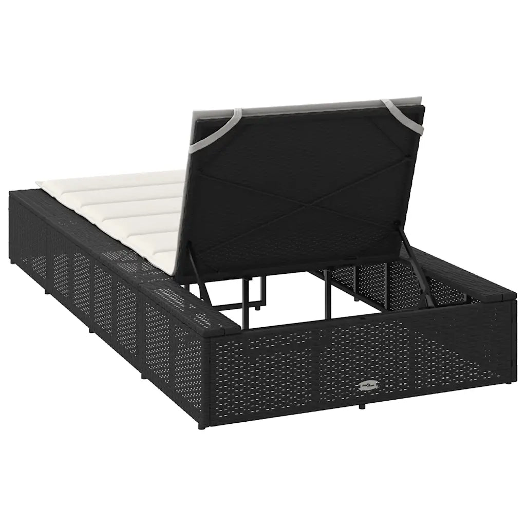 Lettino Prendisole | Sdraio da giardino | Lettino da sole con Cuscino Galleggiante Nero in Polyrattan