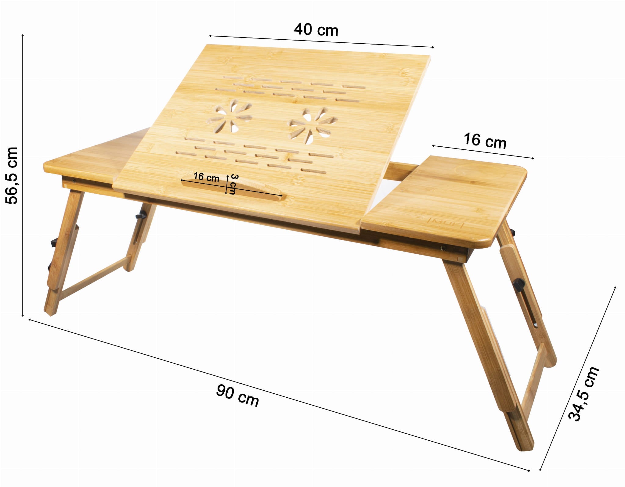 Tavolo per laptop in bambù VALORA XL - Regolabile, pieghevole, multiuso