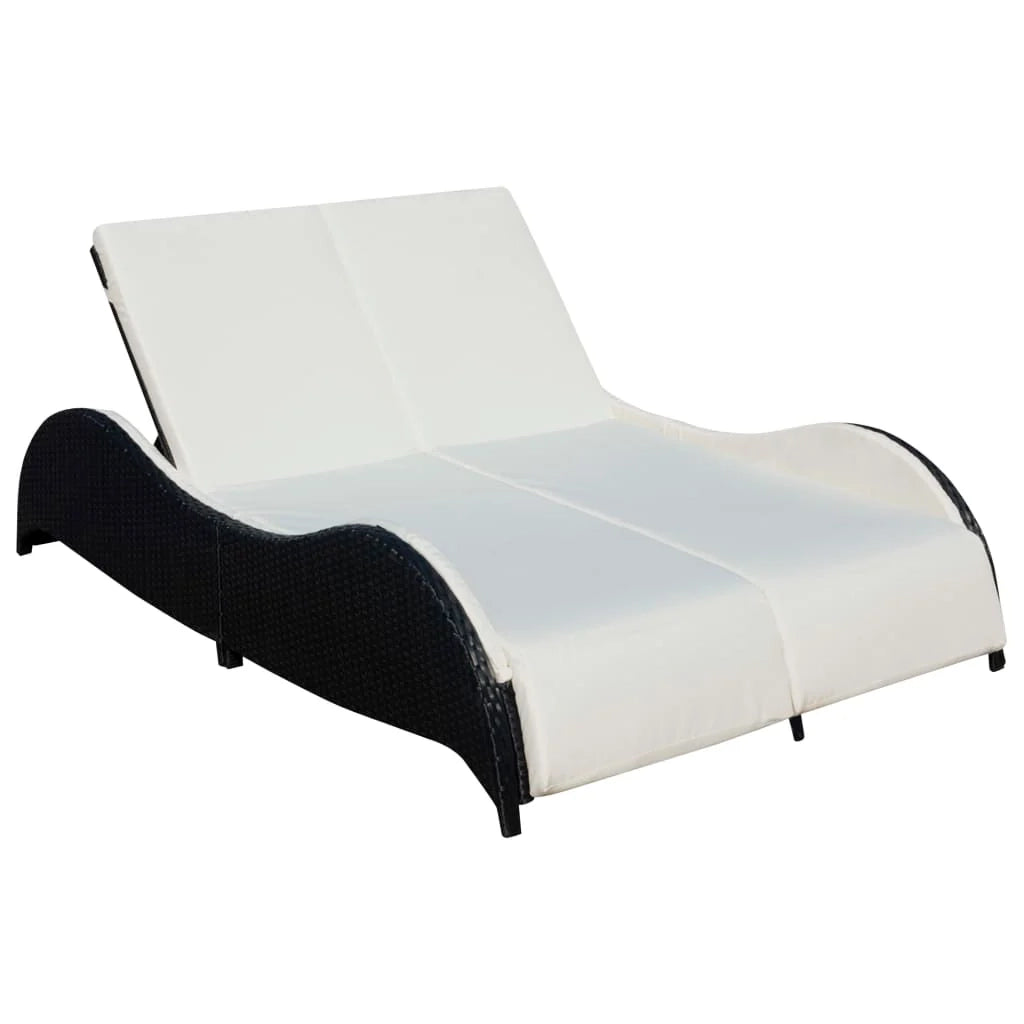 Lettino prendisole sedia a sdraio lettino prendisole letto da giardino mobili da giardino mobili da esterno doppi con cuscino ondulato resina intrecciata nera 02_0012729