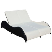 Lettino prendisole sedia a sdraio lettino prendisole letto da giardino mobili da giardino mobili da esterno doppi con cuscino ondulato resina intrecciata nera 02_0012729