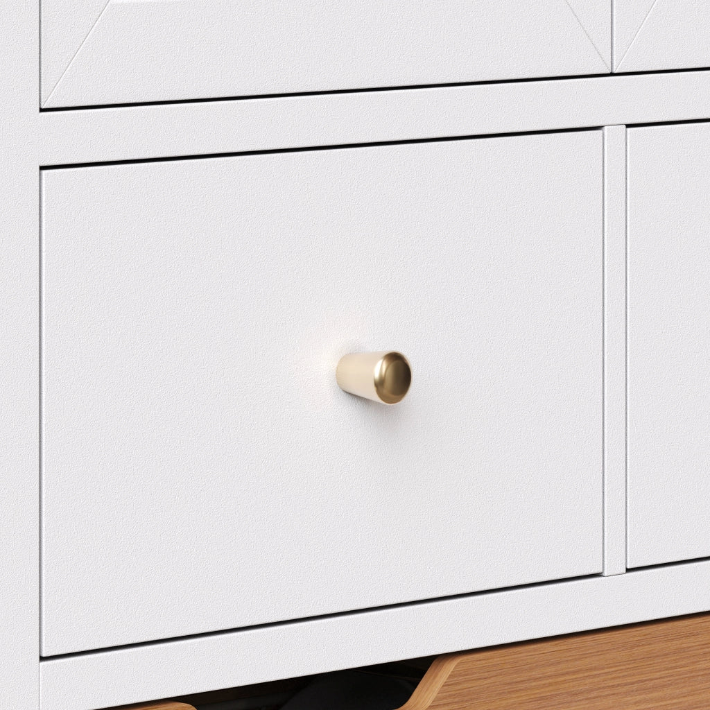 Credenza alta da cucina con due ante, cinque cassetti e ripiani in MDF e PB bianca 80 × 40 × 140 cm