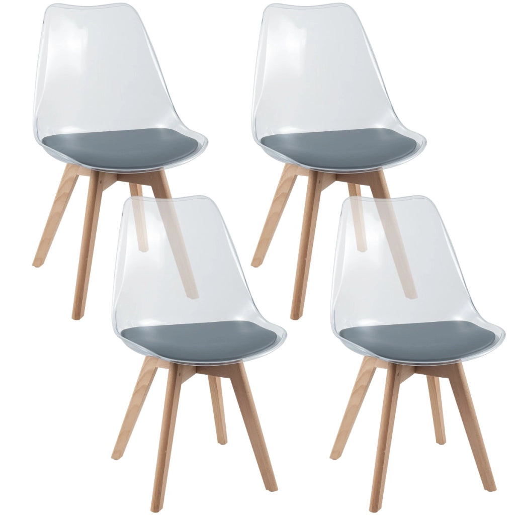 Set sedie da pranzo trasparenti moderne senza braccioli con schienale trasparente, Set sedie in legno massello di faggio Grigio-Sedie da pranzo