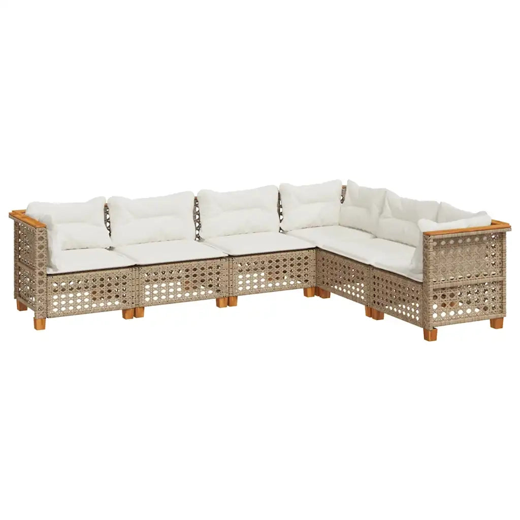 Set Divano da Giardino 6 pz con Cuscini Beige in Polyrattan