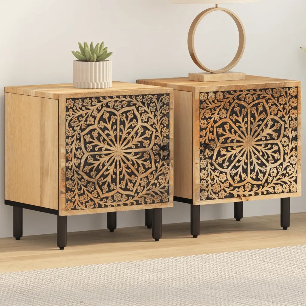 Comodini 2pz-Set di 2 Tavolino da notte 40x33x46 cm in Legno Massello di Mango 877397