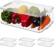 Organizzatore per frigorifero - Set di 4 contenitori trasparenti con coperchio - 105 x 21 x 33 cm - plastica trasparente