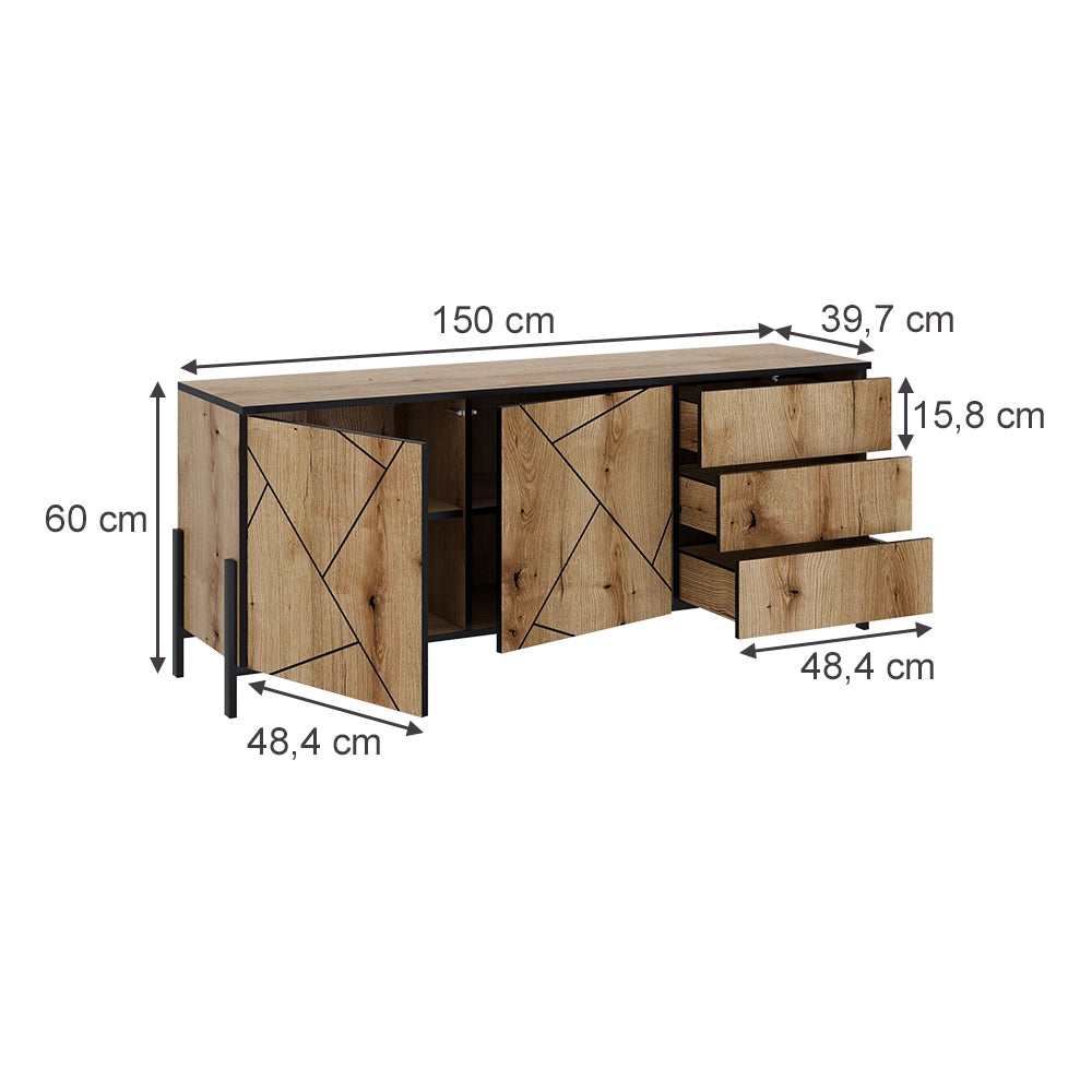 Vicco Mobile tv Rovere 150 x 60 cm con ante e cassetti