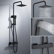 colonna doccia rotonda completo di miscelatore termostatico rettangolo, soffione quadrato 20x20cm, nero