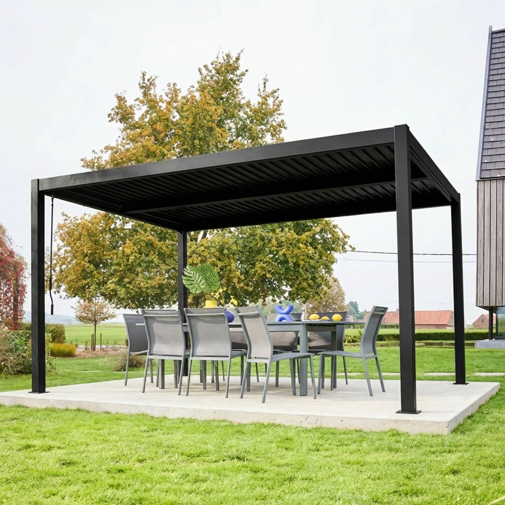 Pergola bioclimatica 3x4m in alluminio e acciaio, lamelle orientabili