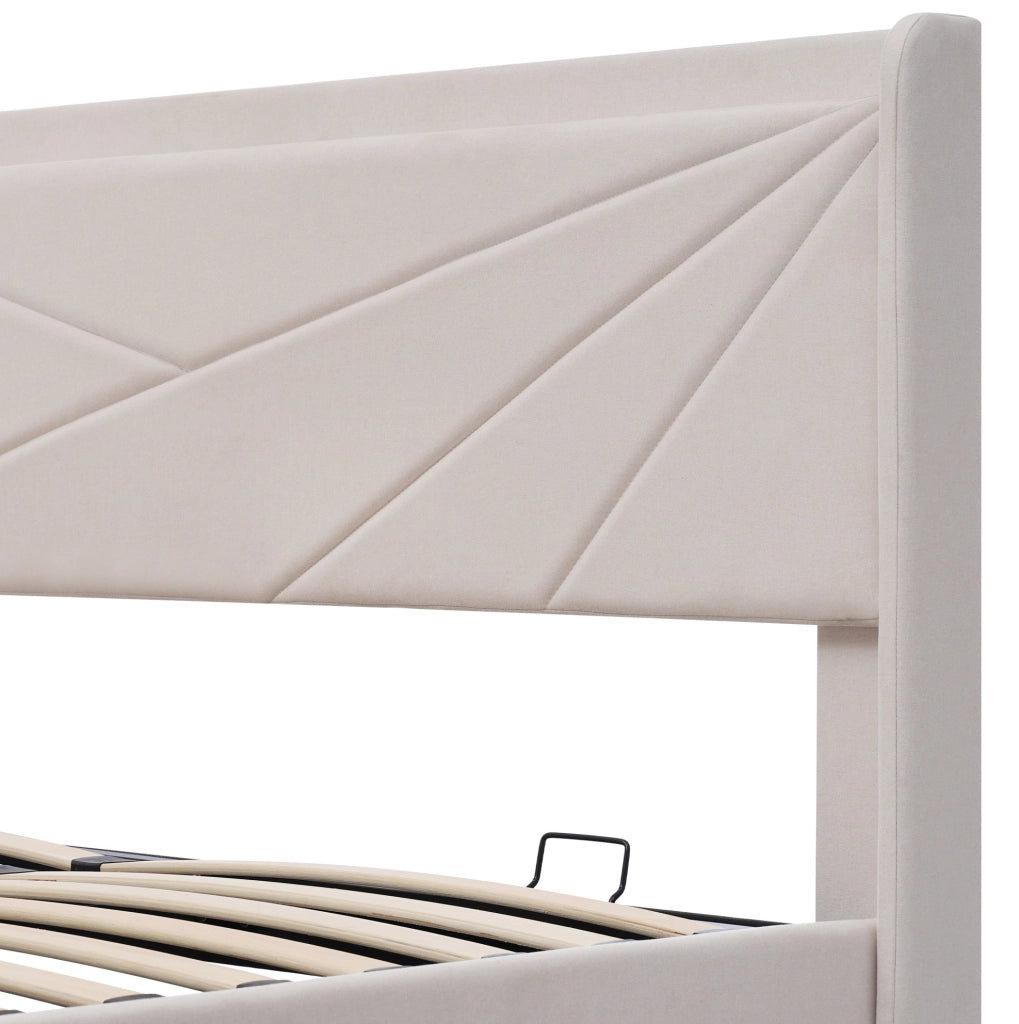 Letto matrimoniale beige 160x200 con contenitore, USB e USB-C