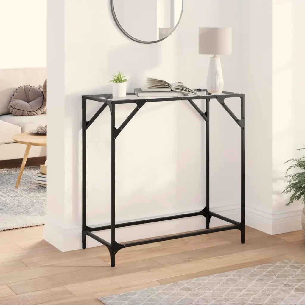 Tavolino Consolle Piano Vetro Trasparente 80x35x81cm in Acciaio