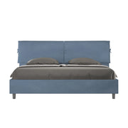 Letto Matrimoniale King Size 200x210 cm con Rete Testata con Cuscini Imbottito in Microfibra Mados Blu