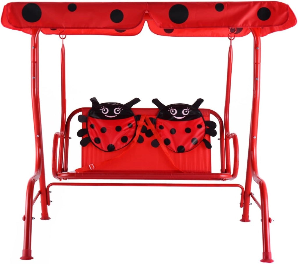 Altalena da Giardino per Bambini, Altalena con 2 Posti Dondolo da Giardino, Sedile Altalena Bimbi con Tettuccio Parasole,112x108x75cm (Rosso)