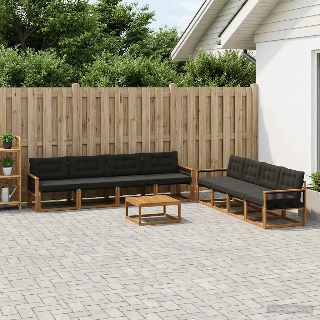 Set di divani da esterno con cuscino 9 pcs Naturale e Nero 3381328