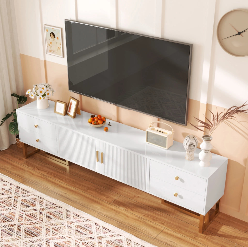 Mobile TV 175x30x46 cm bianco in MDF, 4 cassetti e 2 ante
