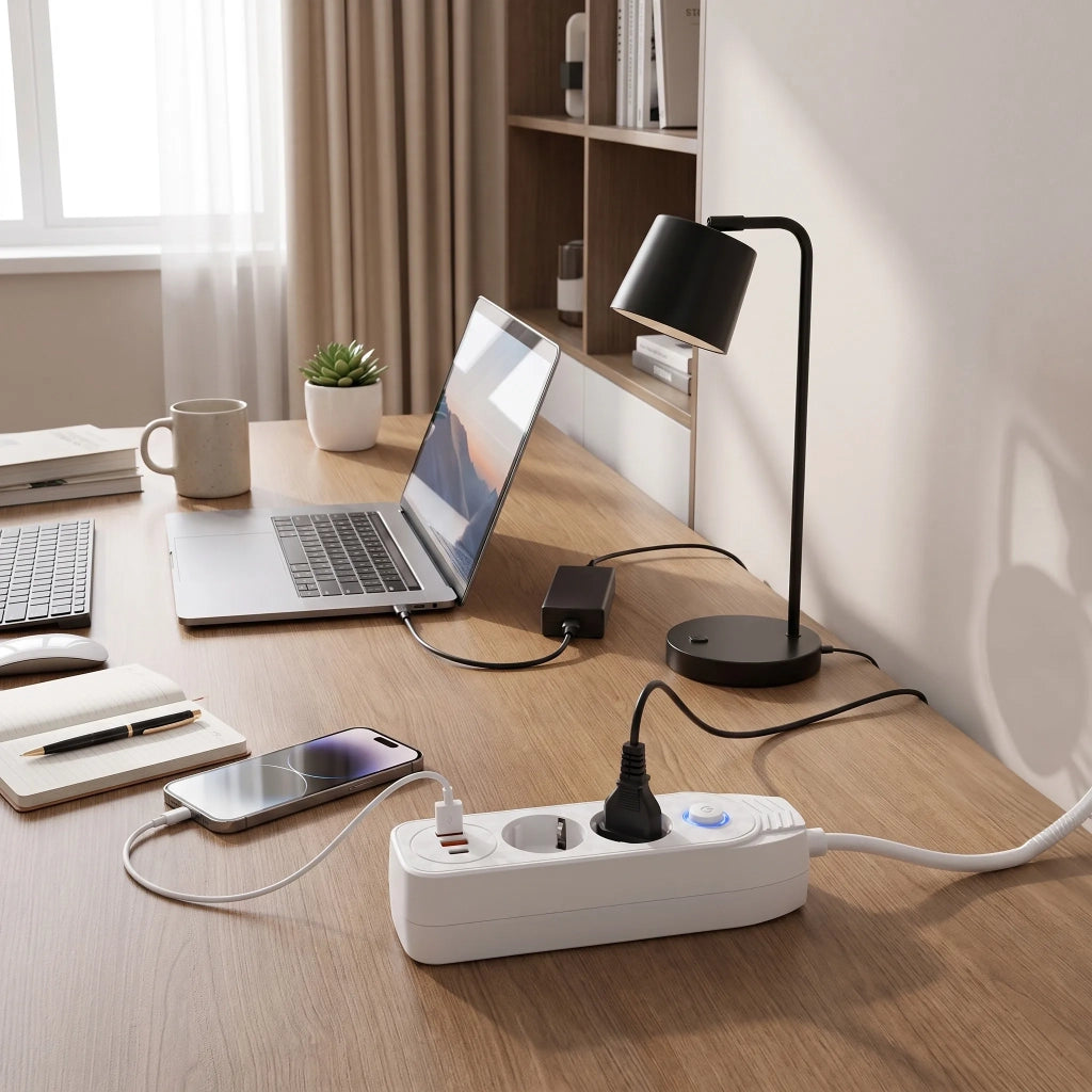 Multipresa Con Prolunga, 2 Prese + 2 Porte Usb-a + Usb-c Jnh024-3b White