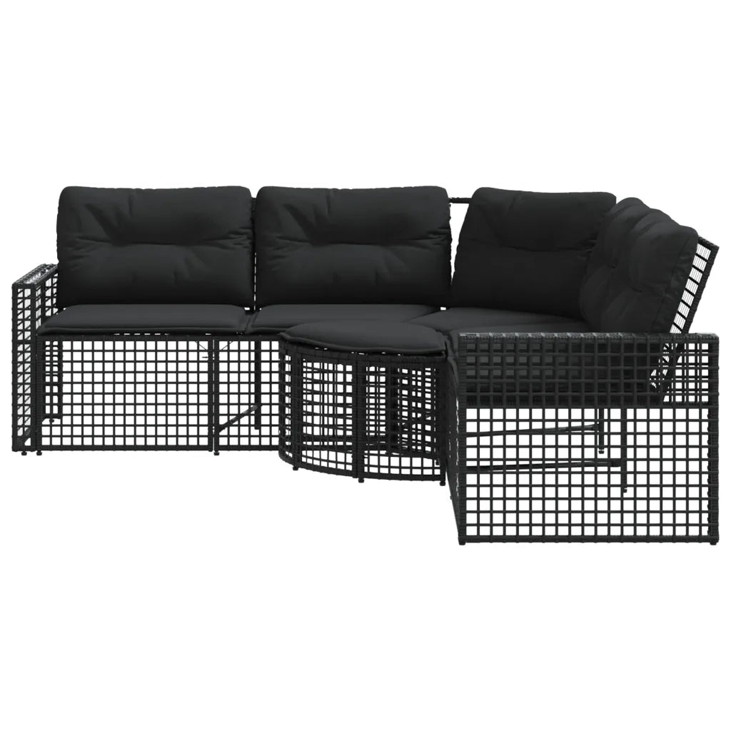 Divano da Giardino a L con Cuscini e Pouf-Sofa da Giardino-Divano da esterno Nero in Polyrattan 980333