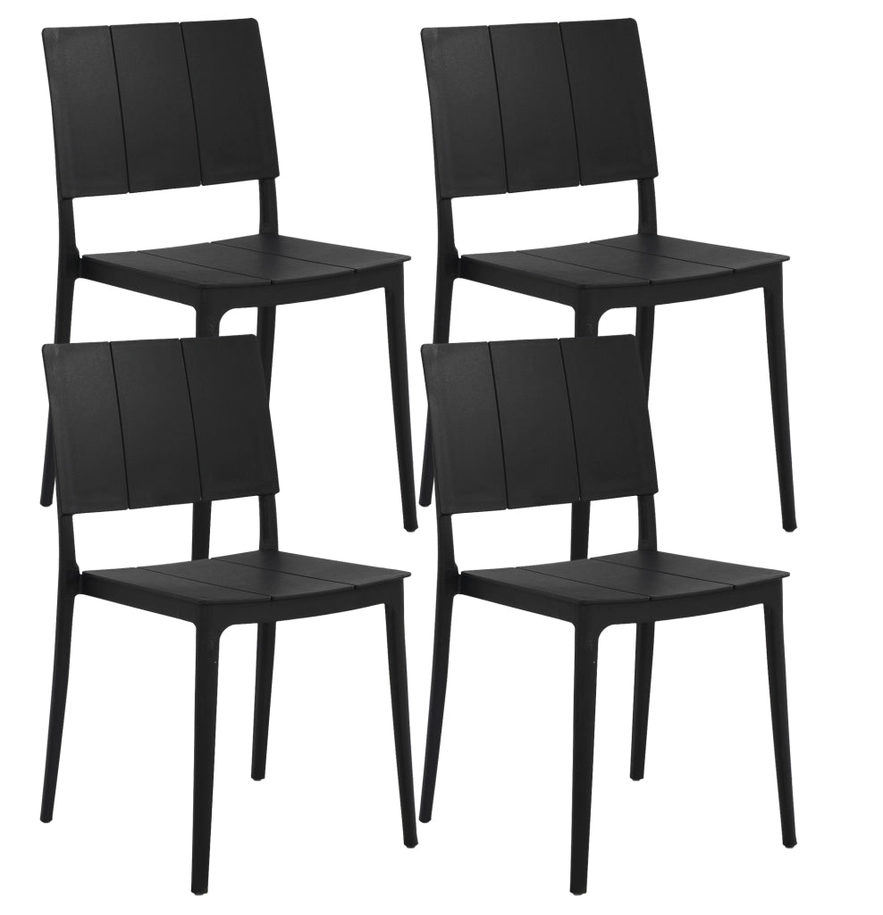 Set 4 Sedie In Polipropilene e Fibra Di Vetro Sedia Cucina Trattamento Uv Antiscolorimento Giardino Interno Esterno Moderne Robuste Resistenti Seduta Terrazzo Soggiorno Bar Ristorante Impilabili Livia-Nero