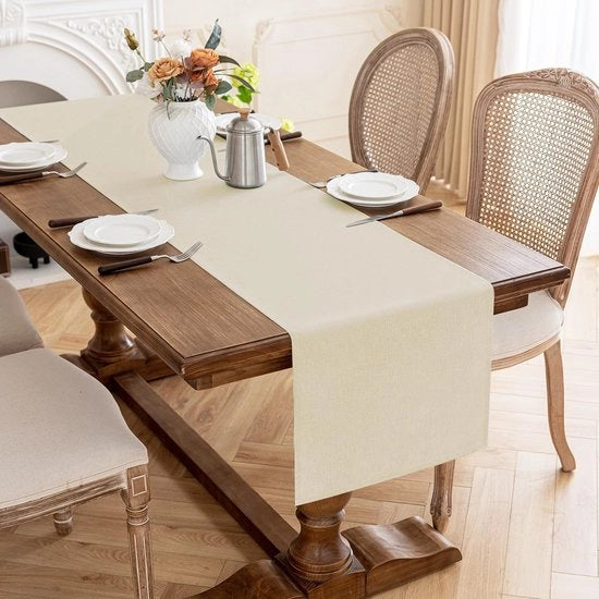 Tavolo da Pranzo Beige 40X180cm, Decorazione da Tavola con Aspetto di Lino, Imbottito in Poliestere, Impermeabile, Resistente ai Graffi, Ideale per la Sala da Pranzo, Matrimoni, Feste e Natale