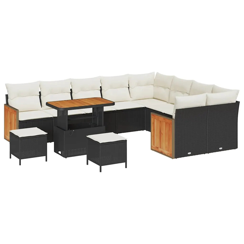 Set Divano da Giardino 13 pcs Nero e Crema polyrattan 3365295